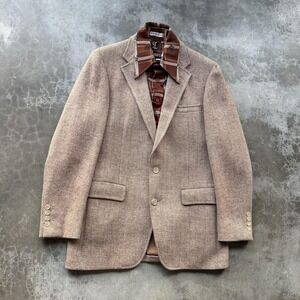 Vintage Palm Beach Harris Tweed Blazer Mens 40 Brown Herringbone Sport Coat USA